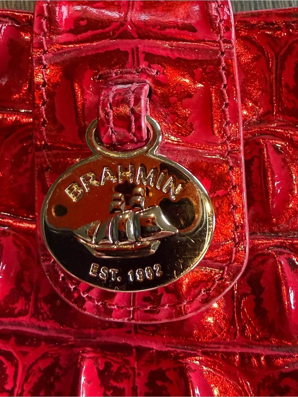 Brahmin Red Croc-Embossed Crossbody Phone Bag